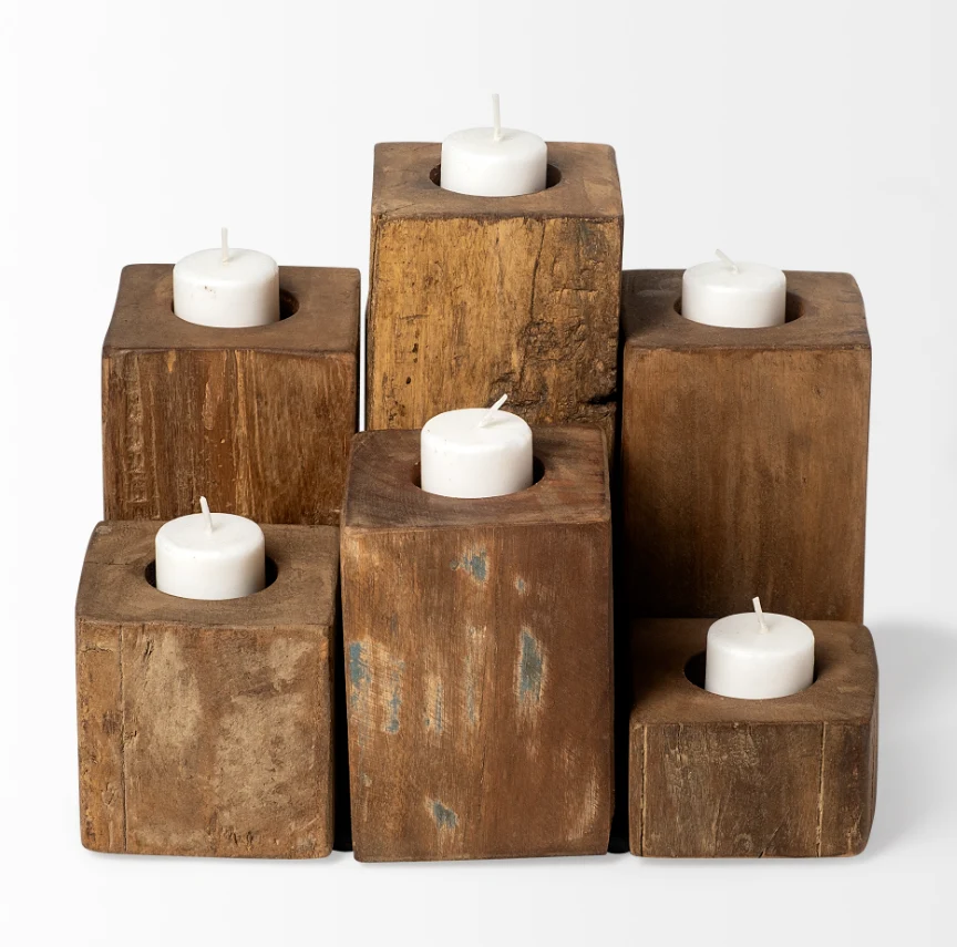Cassius Wood Block Candle Holder - Image 2