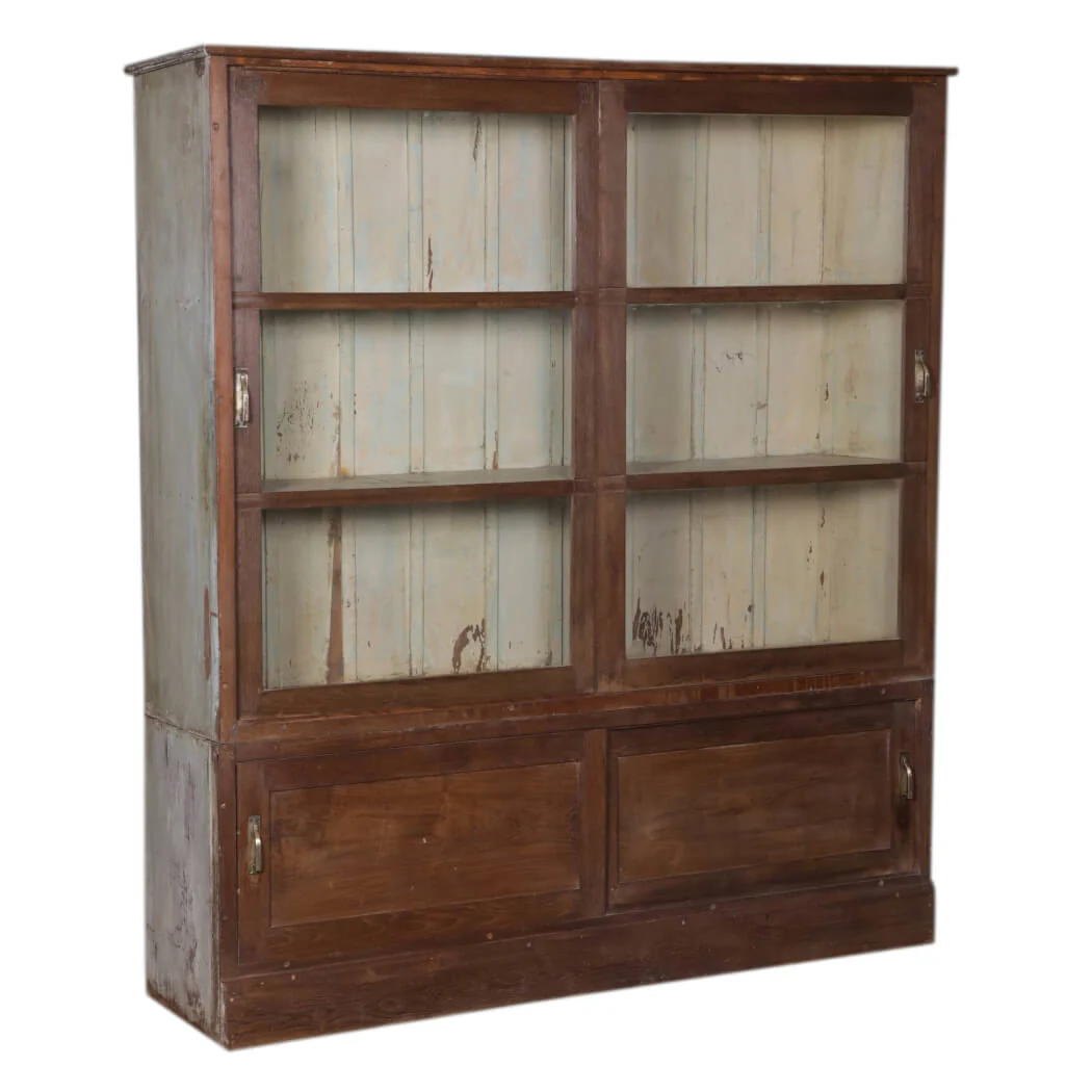 Dark Teak Wood 2 Door Cabinet with Glass