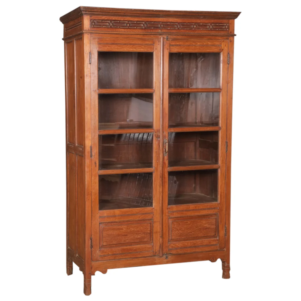 Handcrafted Teak Wood Cabinet with Glass - Image 2