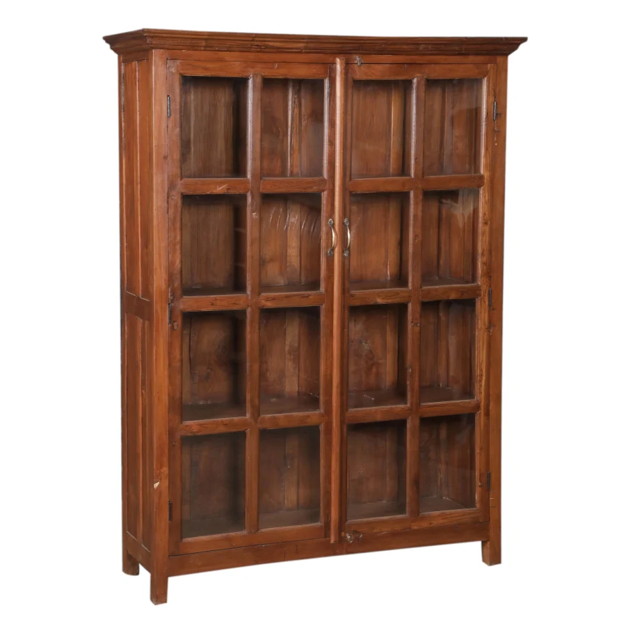 Handcrafted Teak Wood Cabinet with Glass - Image 3