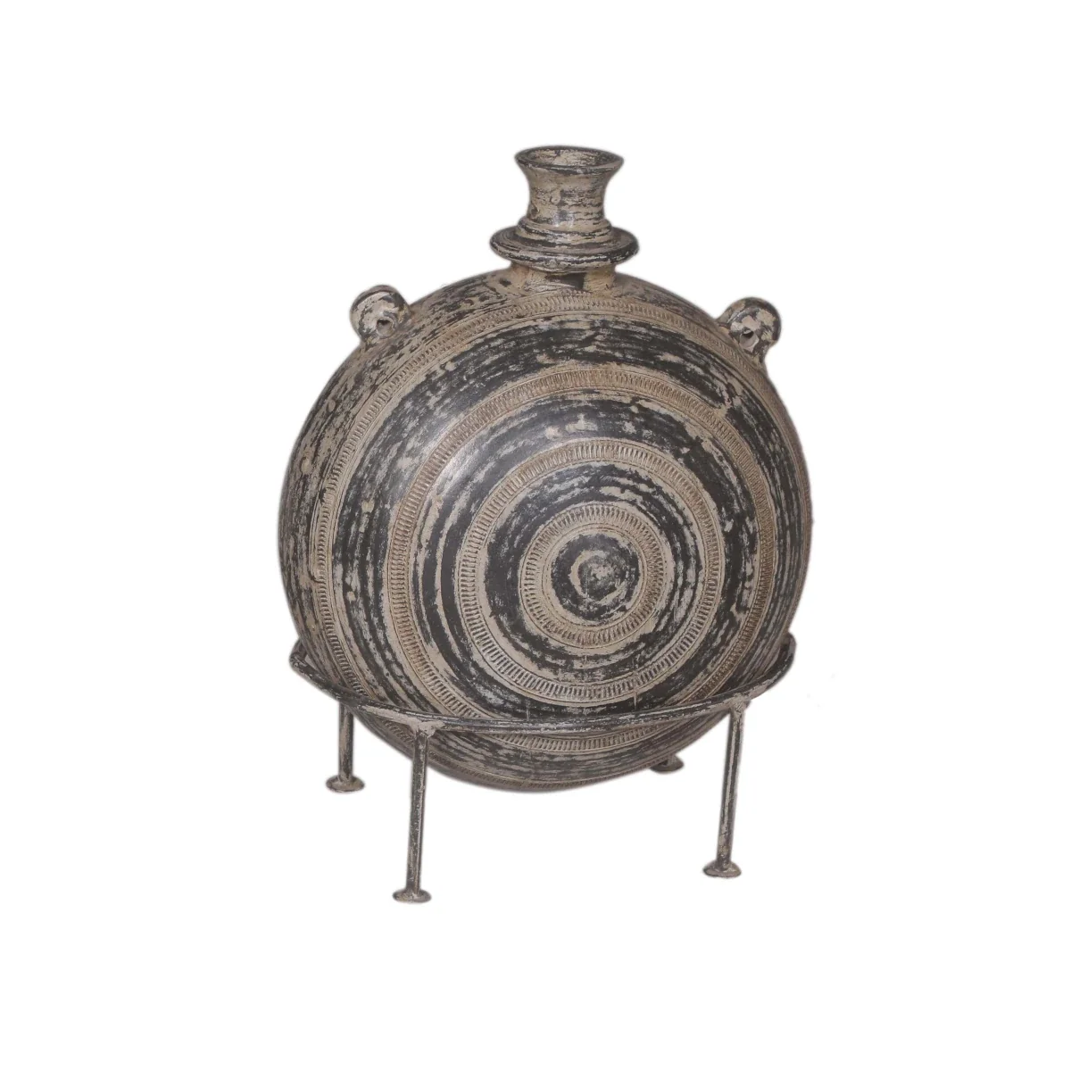 Handmade Clay Pot with Iron Stand - Image 2