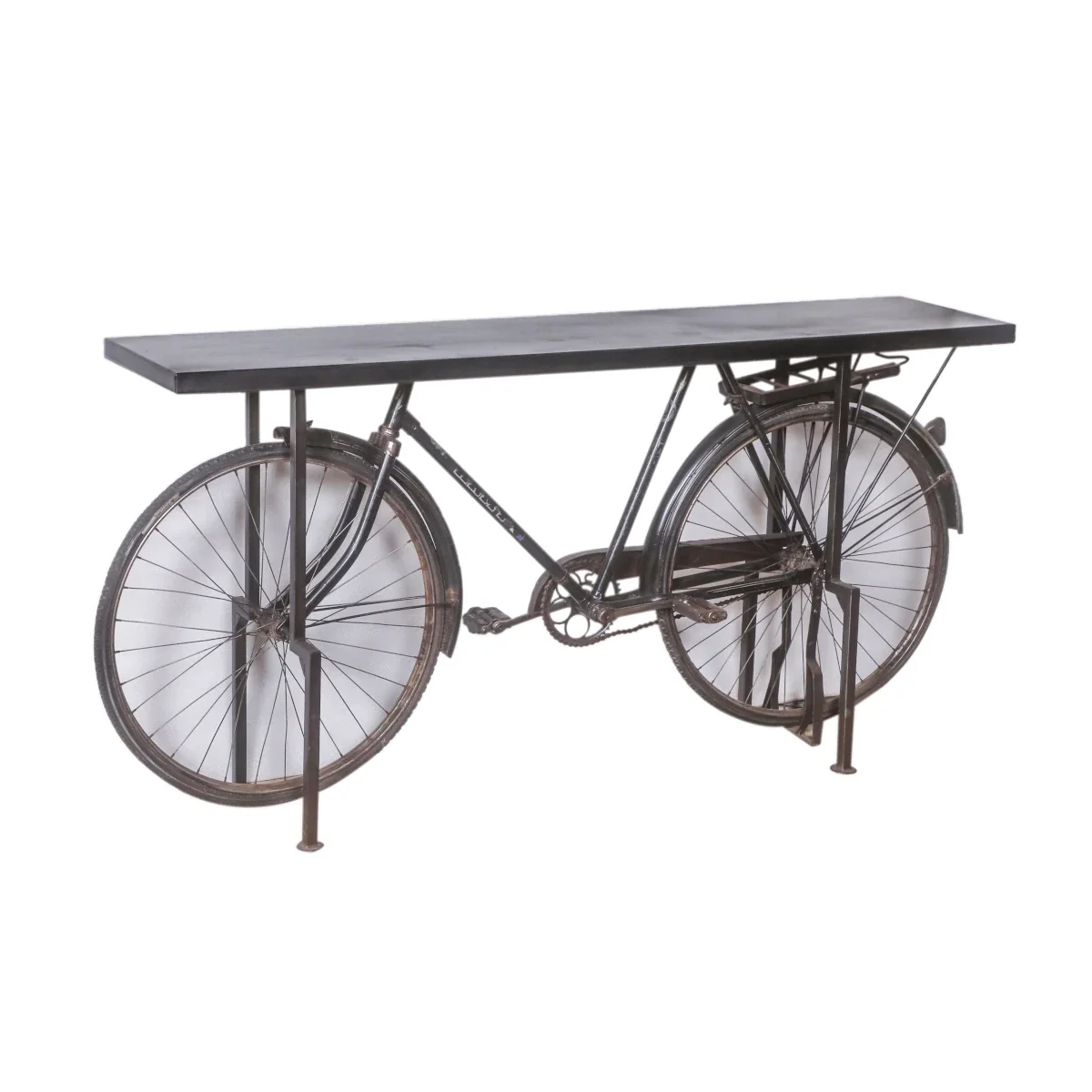 Iron Bicycle Console Table with Teak Top - Image 3