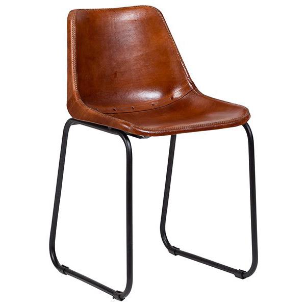 Leather Dining Chair with Metal Base