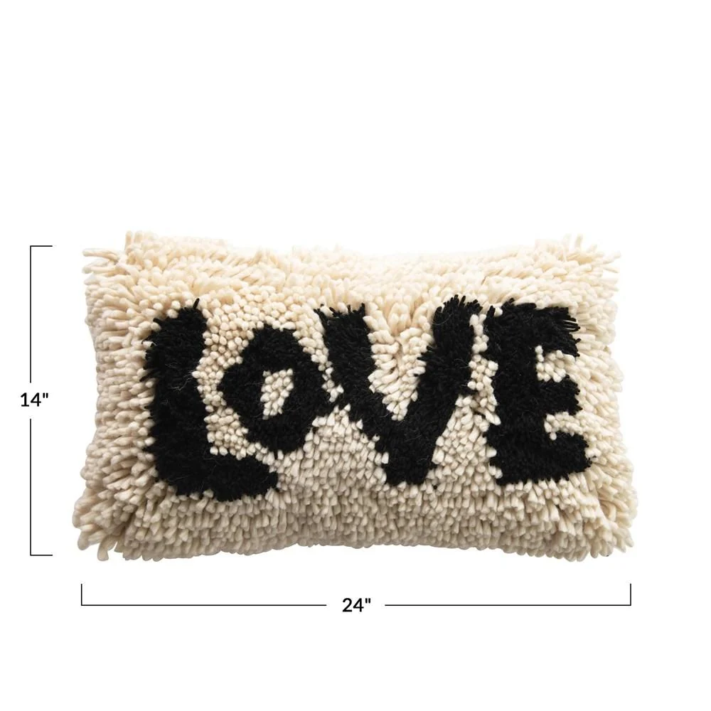 "Love" Wool Shag Lumbar Pillow - Image 3