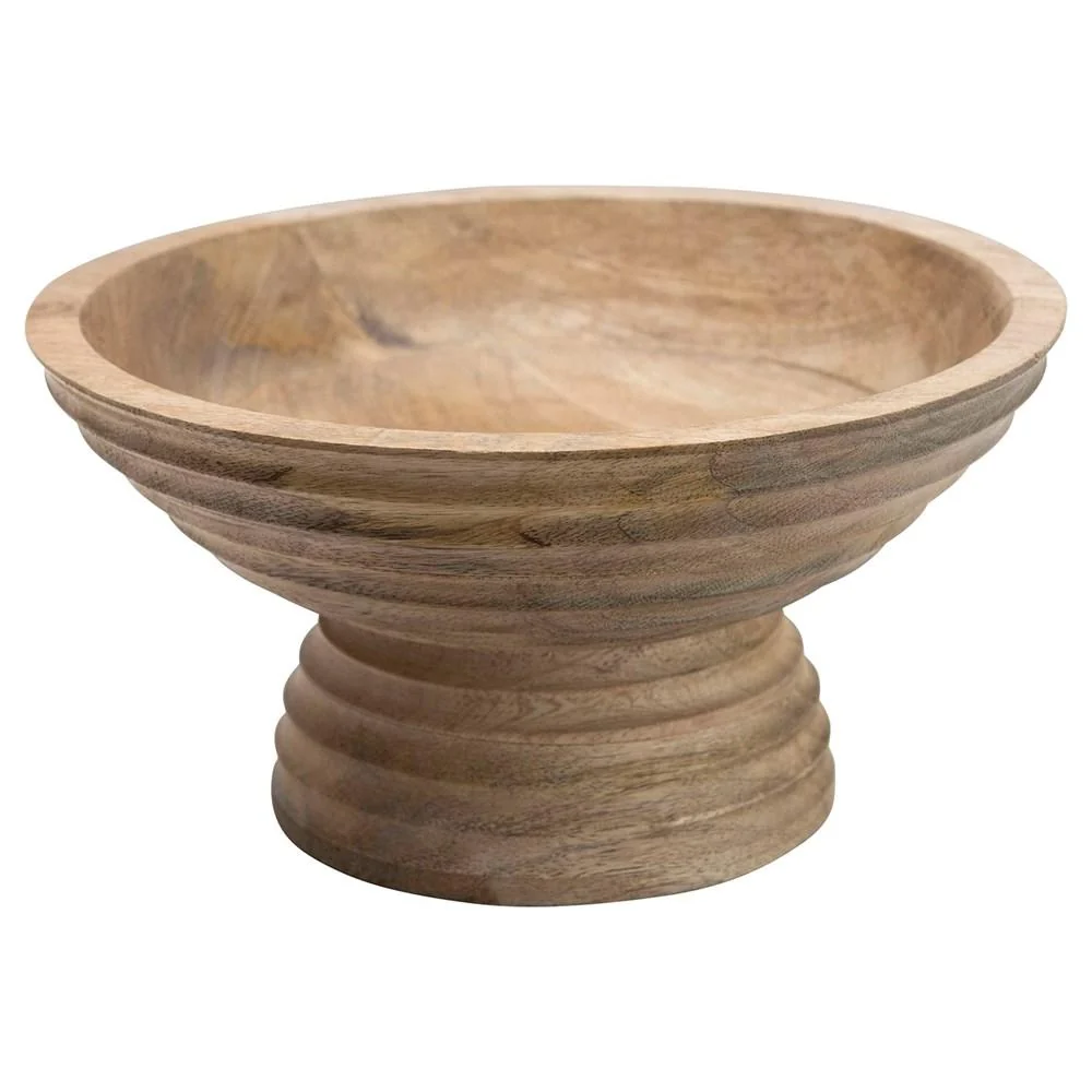 Mango Wood Ridged Footed Bowl