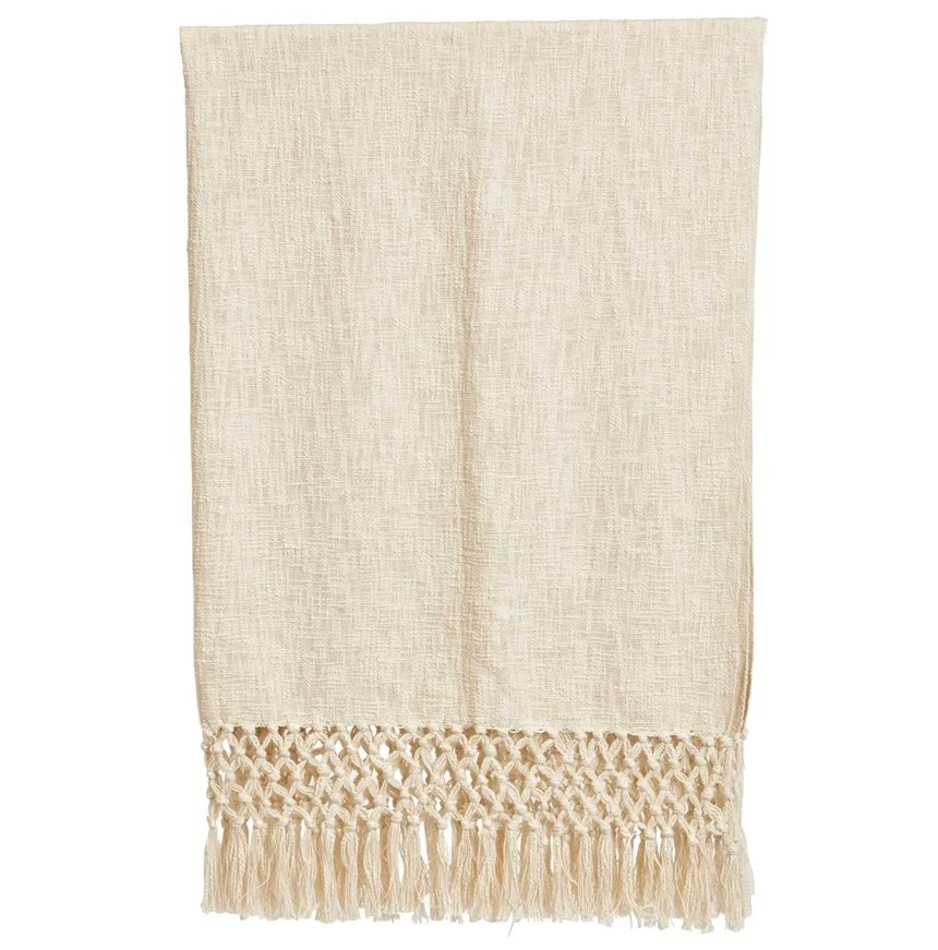 Woven Cotton Throw with Crochet and Fringe - Image 2