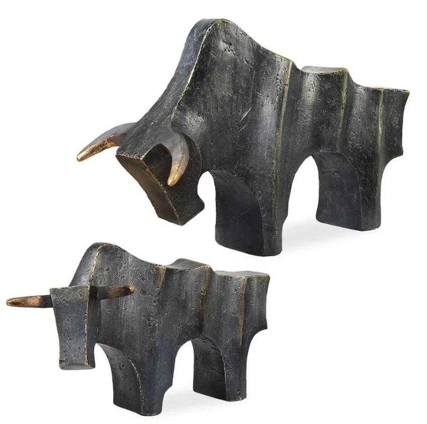 Regal Bull Sculptures, Set of Two