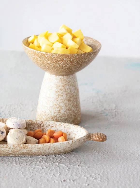 Speckled Reactive Glaze Stoneware Dish on Pedestal - Image 2
