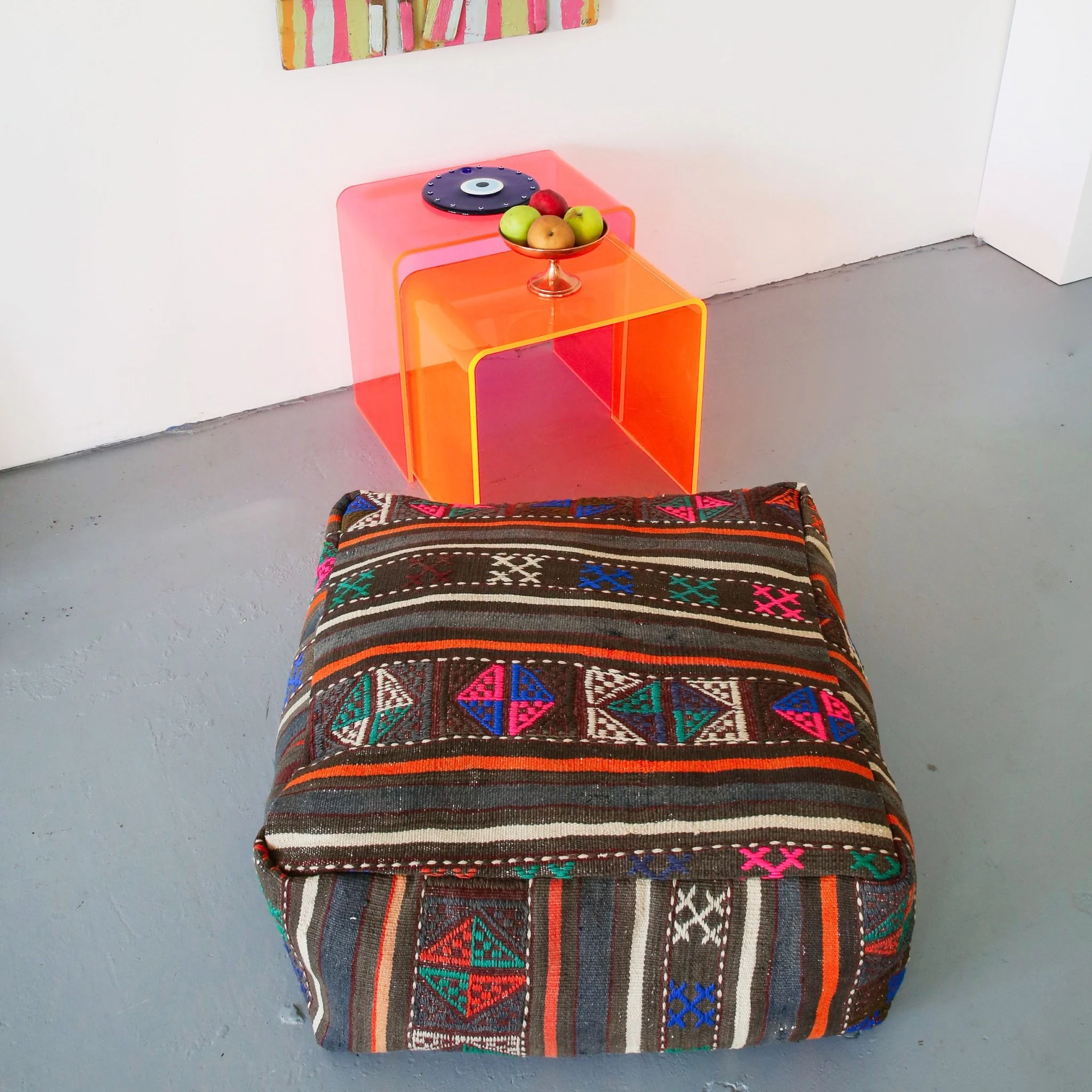 Square Turkish Kilim Fabric Pouf
