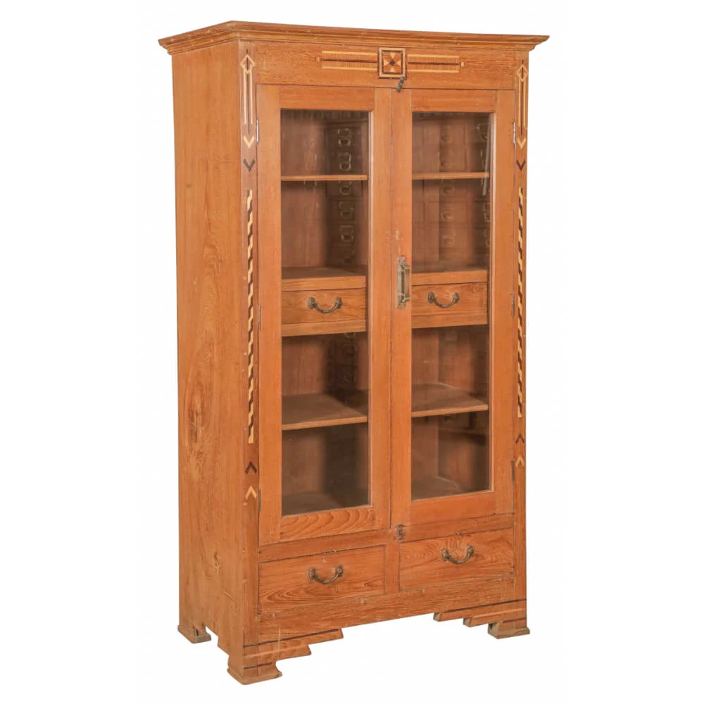 Teak Cabinet with Glass and Inlay