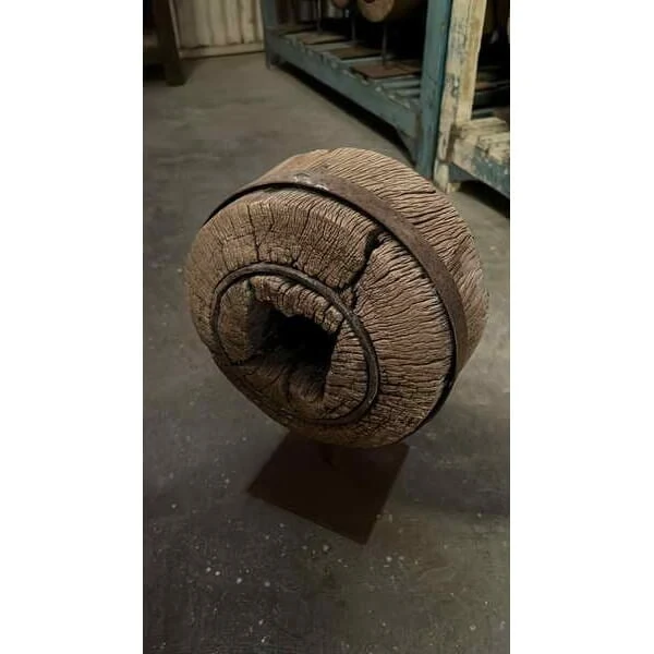 Vintage Teak Wheel with Iron Stand